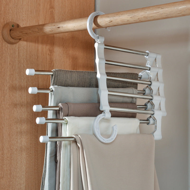 Telescopic Folding Multifunctional Pants Rack - Adjustable Space Saving Wardrobe Organizer