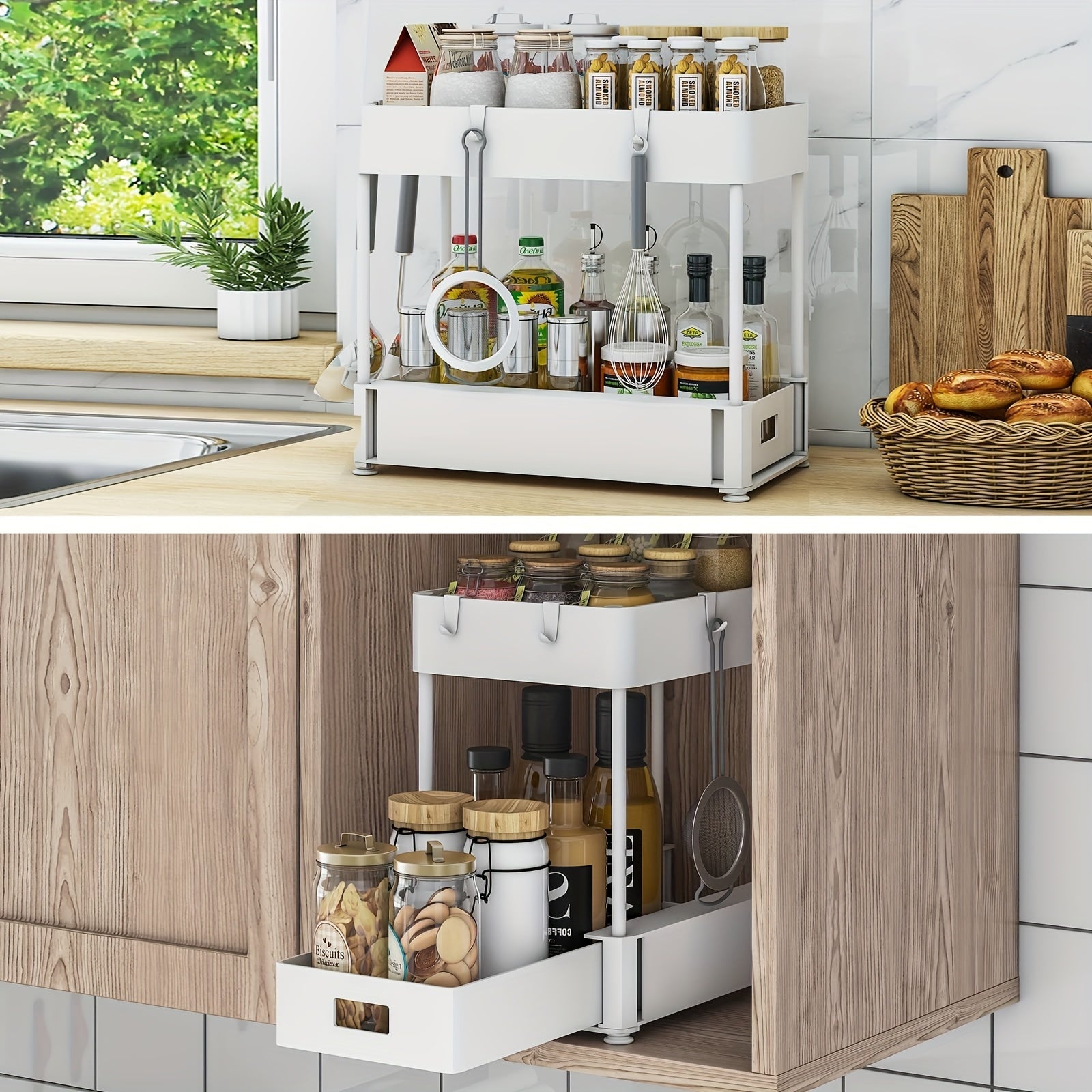 2PC Under Sink Organizer Rack – Space-Saving Storage for Kitchen & Bathroom!