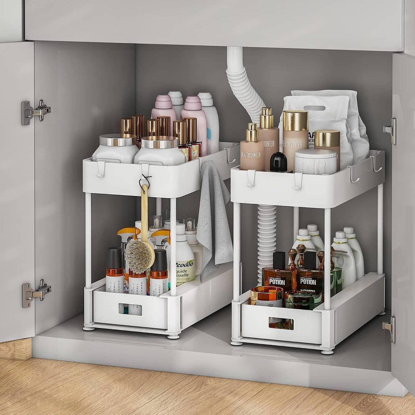 2PC Under Sink Organizer Rack – Space-Saving Storage for Kitchen & Bathroom!